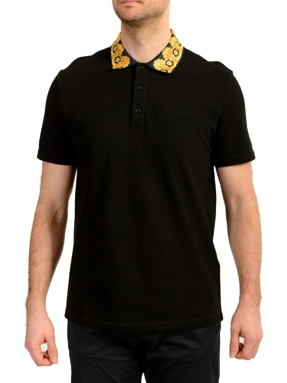 Versace Men's Black Barocco Print Short Sleeve Polo Shirt US 3XL IT 58